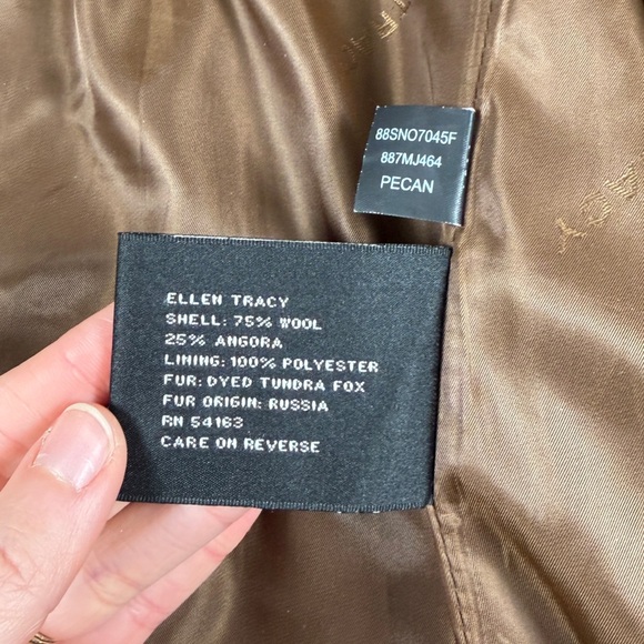 Ellen Tracy Brown Wool Long Belted Wrap Coat Women’s 8 Removable Fox Fur Collar - Picture 7 of 14